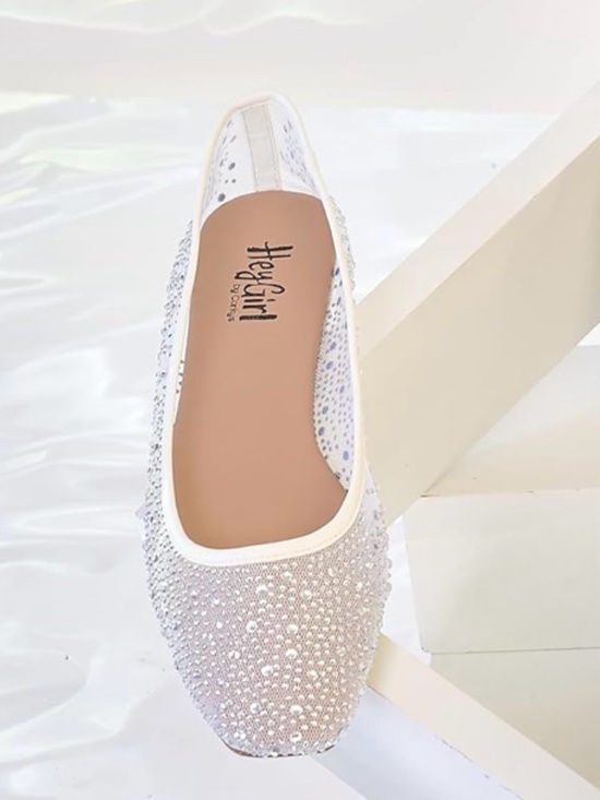 Corkys Shoes - New Corkys It's a Vibe Rhinestone Embellished White Ballet Flat in White Sz 8